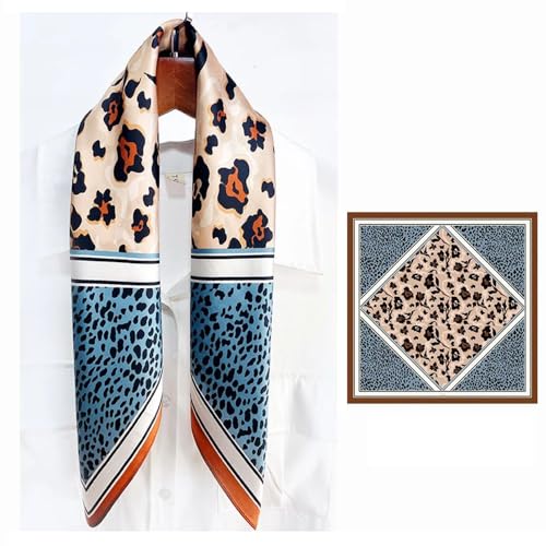 FONYVE 100% Mulberry Silk Scarfs for Women-Lightweight Square Satin Head Scarf-Small Silk Hair Scarf for Sleeping 21"x21" - color: 25 Leopard Print