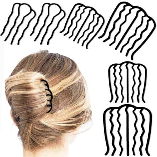 6 Piece Metal Hair Side Combs Hair Fork Clip Teeth Hair Pin Stick for Updo Bun, U Shape for Vintage Hairstyle Hair Accessories(Black-4/7 teeth) - color: Black-4/7 Teeth