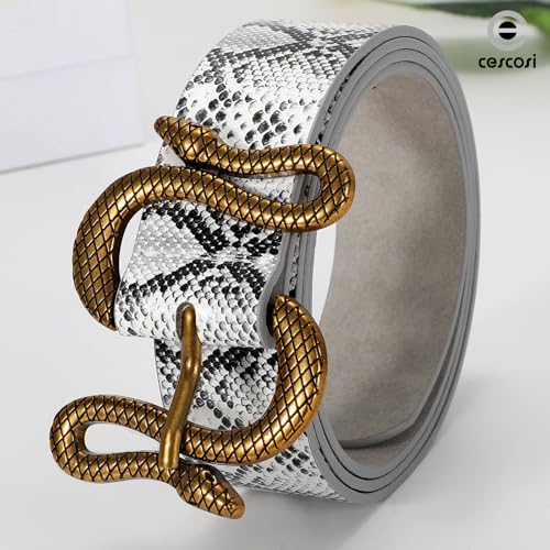 Women Leather Belt with Snake Buckle Fashion Women Belt for Jeans Pants Dresses - color: E-grey, size: Fit Size 25"-30"