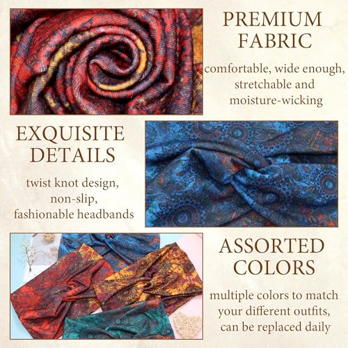 9'' Wide Headbands for Women Boho Headband Floral Print Knotted Turban Head Bands Soft Hair Wraps African Headwraps Fashion Turban Hairband Large Scarf Headband For Women’s Hair Accessories - color: Style 157
