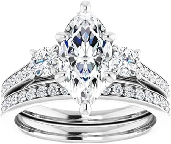 Pretty Jewels 3CT Marquise Cut Lab Created Diamond Bridal Set, Women's Wedding Ring, 14k White Gold Finish - color: Rose