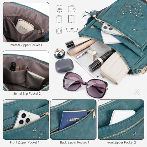 KITEVIUN Medium Crossbody Bags for Women Trendy, Women's Butterfly Shoulder Handbags with Tassel - color: 02-peacock Blue