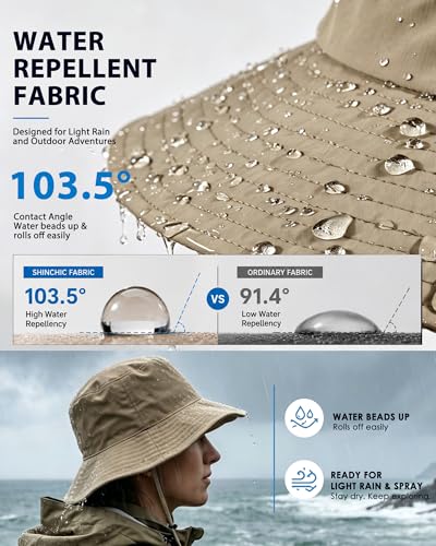 Water-Resistant Sun UPF 50+ Bucket Hat Protection Packable Brimmed Boonie for Women Men Summer Lightweight Hiking Outdoor Cap - color: Khaki