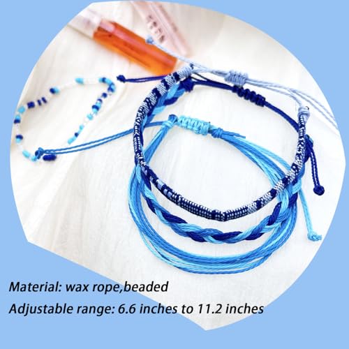 Beach Summer Ankle Bracelet for Women Handmade Braided Adjustable String Anklets Waterproof Surfer Bracelet - color: blue