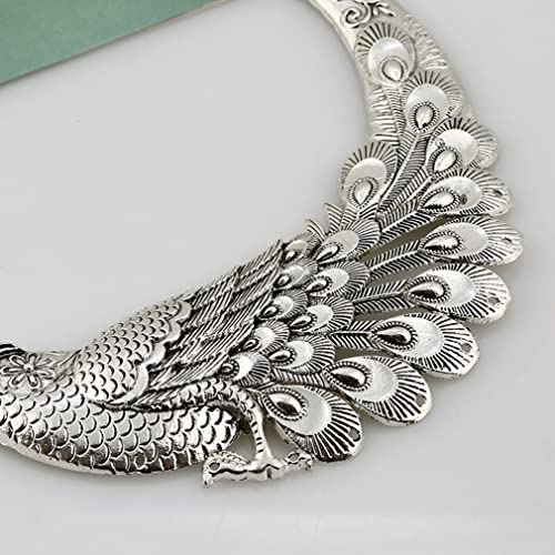YAZILIND Chunky Bib Necklace Peacock Bohemian Women's Vintage Silver Plated Ethnic Clavicle Collar Jewelry