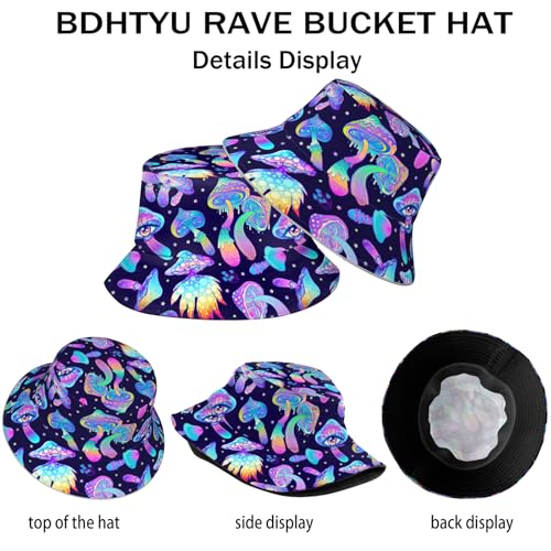 NASIAN Psychedelic Trippy Rave Bucket Hats for Women Men Outdoor Travel Beach Sun Hat Festival Outfits - color: Mushroom