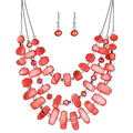 3 Layered Chunky Statement Necklace for Women Beaded Strand Necklaces with Earring Fashion Costumes Collar Necklace Jewelry Sets Gifts for Women - color: 50-Red