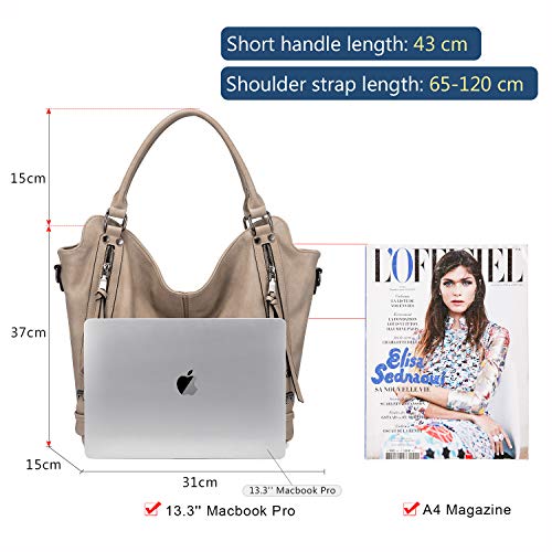 Tote Bag for Women PU Leather Shoulder Bags Fashion Hobo Bags Large Purse and Handbags with Adjustable Shoulder Strap - color: Khaki