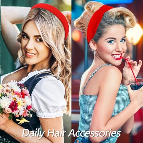 VELSCRUN Headbands for Women 7 Pcs Different Red Knotted Solid Pearl Head Bands Non Slip Hair Band for Womens Gilrs Thin Thick Short Hair Fashion Accessories - color: Red