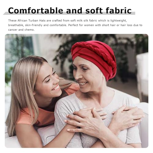 African Women Turban Caps Pre-Tied Twisted Turbans Head Scarf for Women Hair Wraps Cover Beanie Cancer Chemo Headwear - color: 1 Pack Twisted Braid: Red