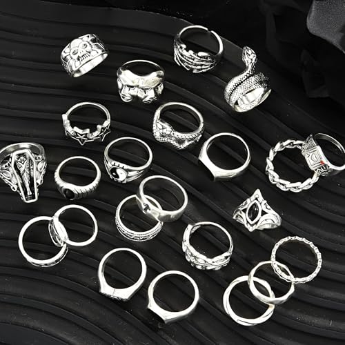 FAXHION 24-60 Pcs Gold Stackable Rings for Women, Knuckle Rings Chunky Gold Ring Set Dainty Stacking Cute Rings, Multiple Sizes Cute Jewelry Set Gift - style: Halloween skeleton