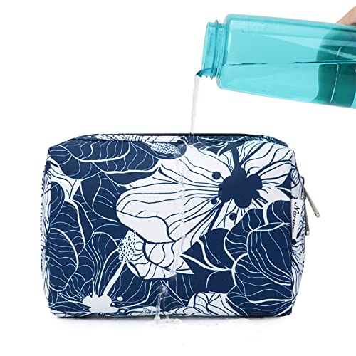 Narwey Cute Makeup Bag Travel Cosmetic Bag Organizer Toiletry Bag Make Up Bags with Compartments for Women Girls (Large, Blue Lotus) - color: Blue Lotus, style: Large