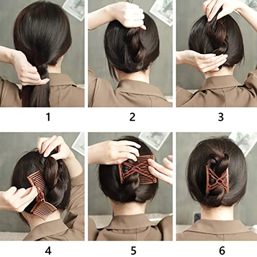 4 Pieces Elastic Beaded Magic Hair Comb Stretchy Double Comb Hair Fork Clips No Crease Hairpins Combs for Women Girls Vintage Hairstyle Multipurpose Hair Accessories, 4 Color (Classic Style) - color: Brown, black, blue, purple