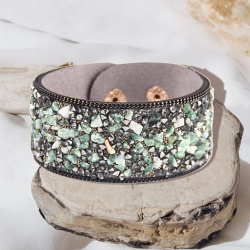 Long tiantian Boho Bracelets for Women Western Jewelry for Women Leather Wrap Bracelets Stackable Bangle Western Outfit for Women - color: bohemian bracelet for women(green)