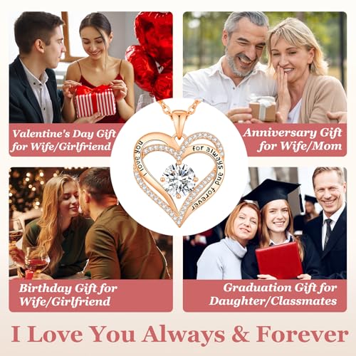 CDE Engraved Forever Love Heart Birthstone Necklace Jewelry Gifts for Women | Hypoallergenic,Nickel-Free & Lead-Free,3 x 3 mm 5A CZ Heart Pendant,Anniversary Christmas Birthday Gift for Girlfriend Wife - color: Birthstone-04-Apr, style: Rose Gold Plated-B