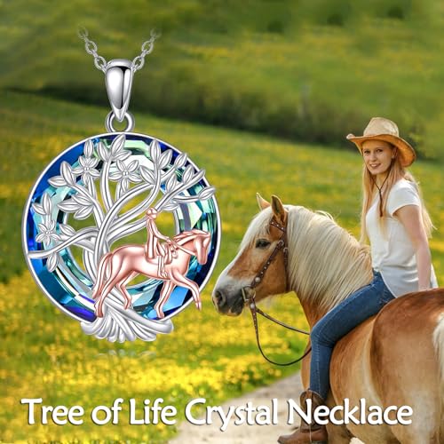 YFN Tree of Life Necklace Sterling Silver Crystal Jewelry Graduation Birthday Gifts for Women - color: Equitation