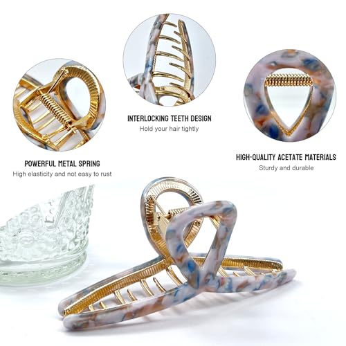 MEDOCA Large Metal Hair Clips - Claw Clip for Thick Long Hair – Women's Strong Spring Non-Slip Claw Clip Elegant Acetate Hair Accessory - color: Blue and white