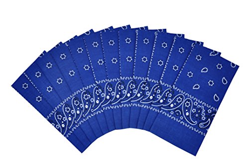 Vamqor 12pcs Bandana for women and men 100% Cotton Custom Fashion Paisley Design Multifunctional Outdoor Square Handkerchief - color: Royal Blue