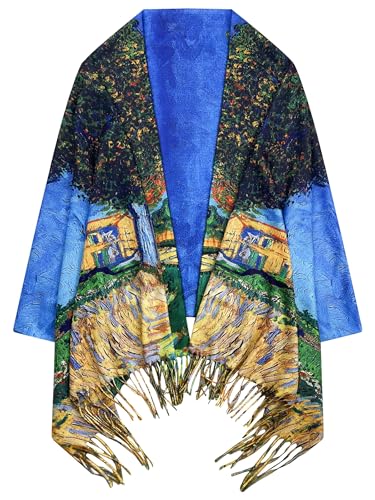 VENVSBEE Reversible Scarf Soft Large Shawl Wrap Blanket Double Sided Art Print Warm Pashmina Stoles Klimt Van Gogh Gifts - color: Art 33