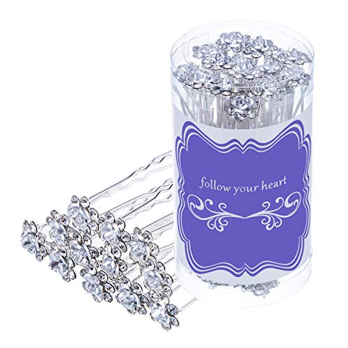 eBoot 40 Pack Crystal Hair Pins Rose Flower Rhinestone Hair Clips for Bridal Wedding Women Hair Jewelry Accessories, with Storage Bag (White)