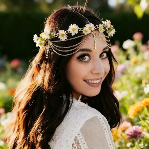 Gold Rhinestone Boho Head Chain,Goddess Headpiece,Festival Costume Headband Accessories for Bride Daily Hair Accessories Prom Makeup