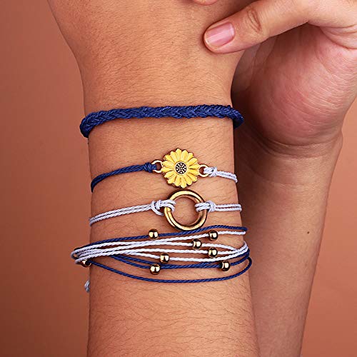 FANCY SHINY Easter Gifts Basket Stuffers Sunflower String Bracelet Boho Braided Rope Wrap Bracelets Cute Summer Beach Surfer Jewelry for Women - color: Navy Blue