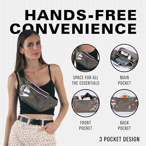 Holographic Fanny Pack Belt bag - Crossbody Waist Bag for Men or Women - Hands-Free, Waterproof Large Bumbag for Hiking, Running, and Travel (Copper Glitter) - color: Copper Glitter