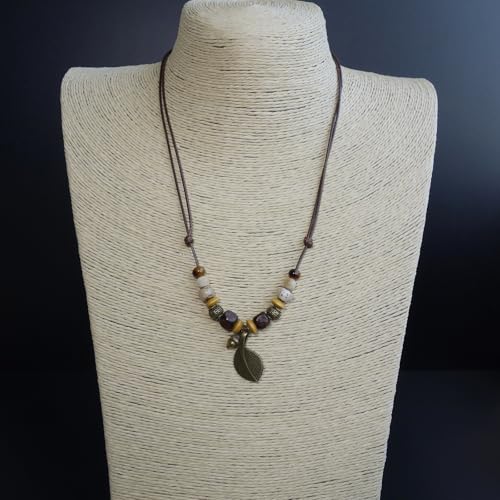 Boho Style Colorful Ceramic Bead Strand Necklace Adjustable Bohemian Jewelry Gift for Women, Fashion Clothing Matching Necklace - color: Beige