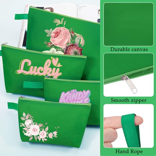 10 Pieces Cotton Canvas Makeup Bag with Bottom and Strap, Multi-Purpose Cosmetic Bag with Zipper Travel Toiletry Pouch, Blank DIY Craft Bag (Green, L) - color: Green, size: L