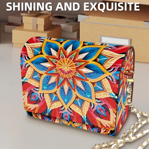 C'eitura Mandala Diamond Art Wooden Clutch Purse with Chain, 5D DIY Rhinestone Shoulder Bag Kit, Boho Festival Wallet for Women, Handmade Craft Project, Unique Gift Idea - color: SKB206