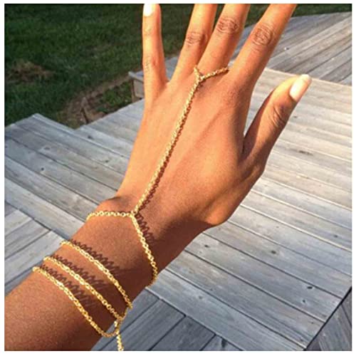 Boho Layered Finger Bracelet Gold Ring Wrist Bracelet Vintage Slave Bracelet Personlized Ring Chain Bracelet Hand Chain Jewelry for Women