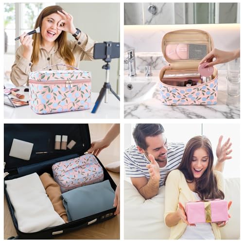 MAANGE Travel Makeup Bag, Cosmetic Bag, Portable Large Capacity Makeup Case, Make Up Organizer For Women, Oxford Cloth Toiletry Bag With Handle (Pink Plants) - color: 1 Piece-Large