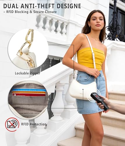 Anti-Theft Shoulder Bag for Women | RFID Crossbody Purse | Lightweight Crescent Hobo Handbag for Travel & Daily Use - color: A-beige