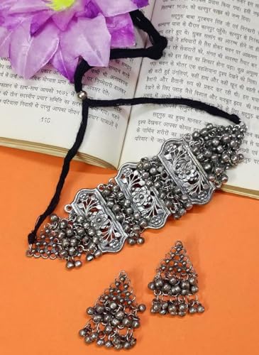 Fashion Indian Ethnic Afghani Oxidized Silver Indian Tribal Bohemian Gypsy Choker Necklace Jewelry Women