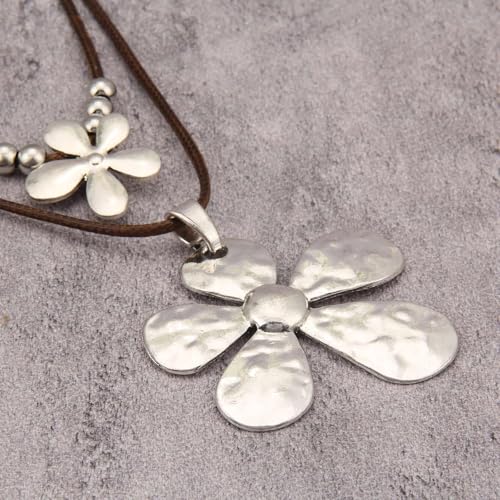 Boho Necklaces for Women Chunky Circle Necklace Layered Boho Circle Leather Choker Necklace Long Vintage Necklaces Bohemian Jewlery Gifts - style: Chunky Boho Pendant Necklace