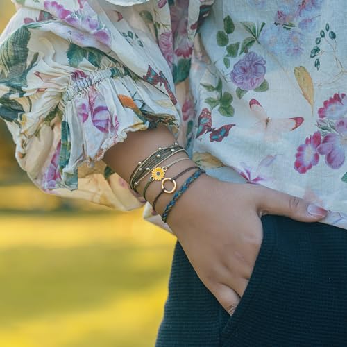 FANCY SHINY Easter Gifts Basket Stuffers Sunflower String Bracelet Boho Braided Rope Wrap Bracelets Cute Summer Beach Surfer Jewelry for Women - color: Neutral