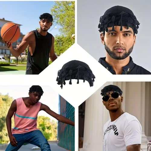 Gturytr Turban for Men Vintage Twist Head Wraps Durag Satin Lined Halo Turban for Women Modal and Satin Scarf Tie - color: Black