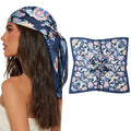 AWAYTR 27.5” Square Satin Head Scarf Hair Scarf for Women's Hair Silk Bandana for Women Silk Head Wrap for Sleeping - color: Cashew (Dark Blue)