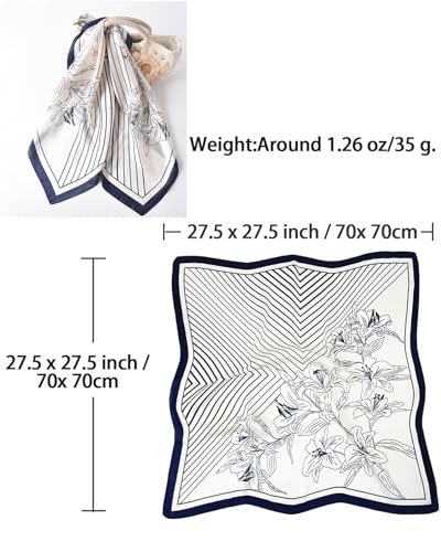 Saiusloa Neck Scarf For Womens Silky Head Scarves Hair Bandanas Square Scarf Fashion Accessories lightweight - color: 16-dark Blue Striped Iris