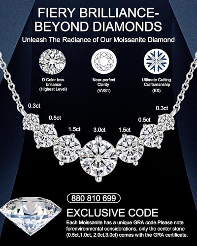 Moissanite Necklace for Women, 1.7-7.6 Carat Heart Necklace Engraved 'I LOVE YOU' Gift for Wife, Wedding Anniversary Birthday Gifts for Women, Jewelry Gifts for Her Wife Mom Girlfriend Lady - style: Round Moissanite-7.6 Carats