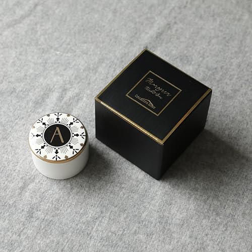 COLLECTIVE HOME - Monogram Jewelry Box, Bohemian Ceramic Trinket Box, Storage for Necklace Ring Bracelet Keys, Birthday Mother's Day Christmas Gift for Women, 3.25" x 2.5" (A) - color: A