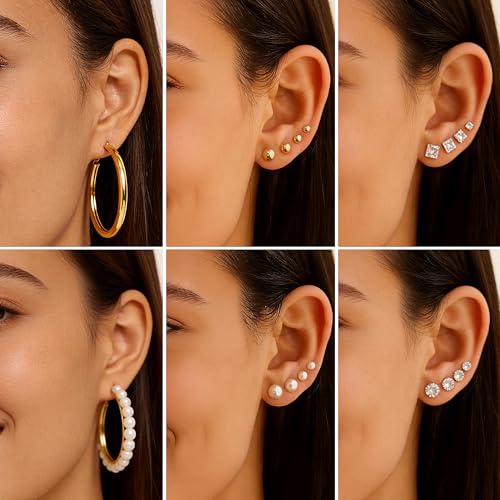 FAXHION 68 Pcs Gold Jewelry Set for Women with 7 Necklace, 17 Bracelet, 5 Hoop Earrings, 15 Stud Earrings, 24 Knuckle Rings for Women Jewelry Set for Women Gift - color: chunky jewelry pack