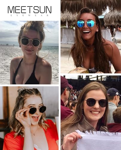 MEETSUN Round Polarized Sunglasses for Women Men Classic Retro Metal Frame Sun Glasses UV Protection - color: (3 Pack) Gold/Grey + Black/Grey + Gold/Dark Green