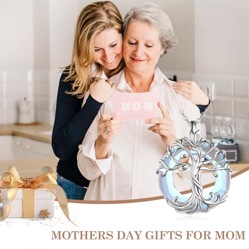 TOUPOP Tree of Life Necklace Gifts for Women 925 Sterling Silver Family Tree Pendant with Crystal Birthday Irish Jewelry Gifts for Women Her Wife Mom - color: 04-White Gold-Moonstone
