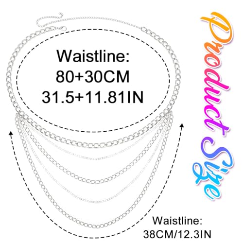 Nicute Gold Chain Belt Layered Waist Chain Sparkly Body Chain Jewelry for Women - color: Silver