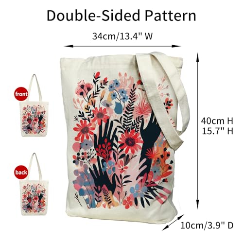 itgowisa Canvas Tote Bag for Women, Tote Bag with Zipper Inner Pocket, Zippered Canvas Bag for Shopping Work Grocery Everyday - style: Flowers