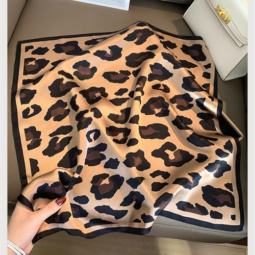 Aufeel Women's 100% Pure Mulberry Silk Small Square Scarf - Neckerchief Women - Silk Headscarf - 21" x 21" - color: Brown Leopard