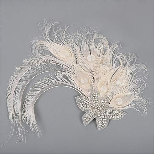 Fascinator Peacock Feather Hair Clips Flapper Headband Art Deco 20's Accessories for Women - color: 09white