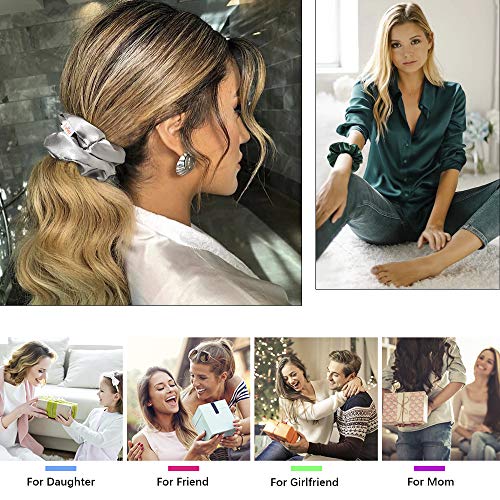 Ivyu Scrunchies, 4 Pack Silk Scrunchy for Girls Women Cute Hairties Hair Accessories Soft Ropes Ponytail Holder, White, Black, Navy, Gray - color: White Black Navy Gray