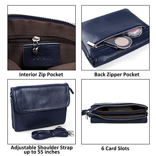befen Genuine Leather Small Crossbody Bags for Women Cell Phone Bag Cross Body Purses,Silver Zipper - color: Medium Navy Blue